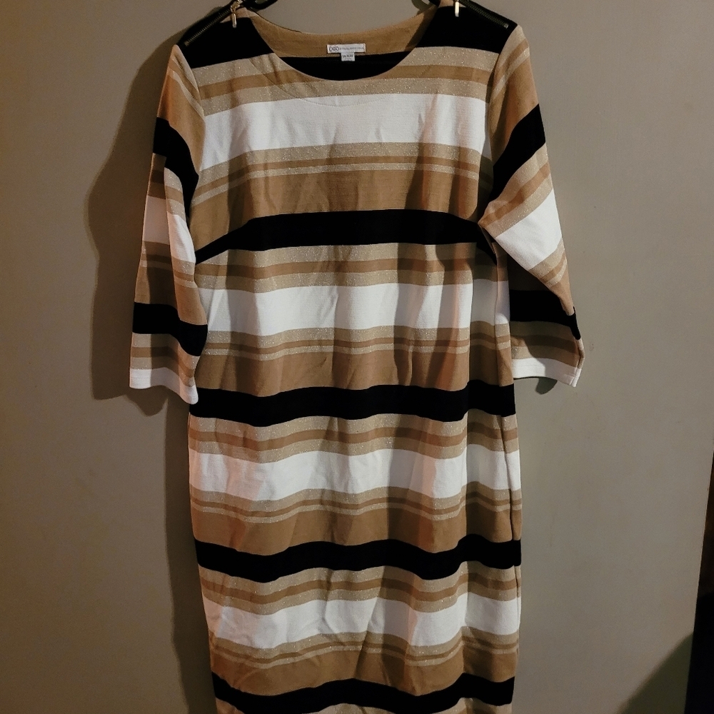Cato Tan and Black Striped  Dress 14 /16 W